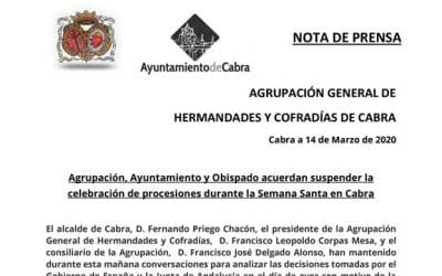 Suspendidos los desfiles procesionales en Cabra