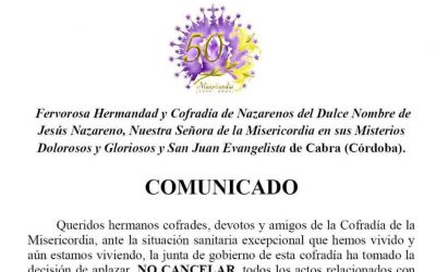 Aplazados los actos del aniversiario de la Hermandad de la Misericordia